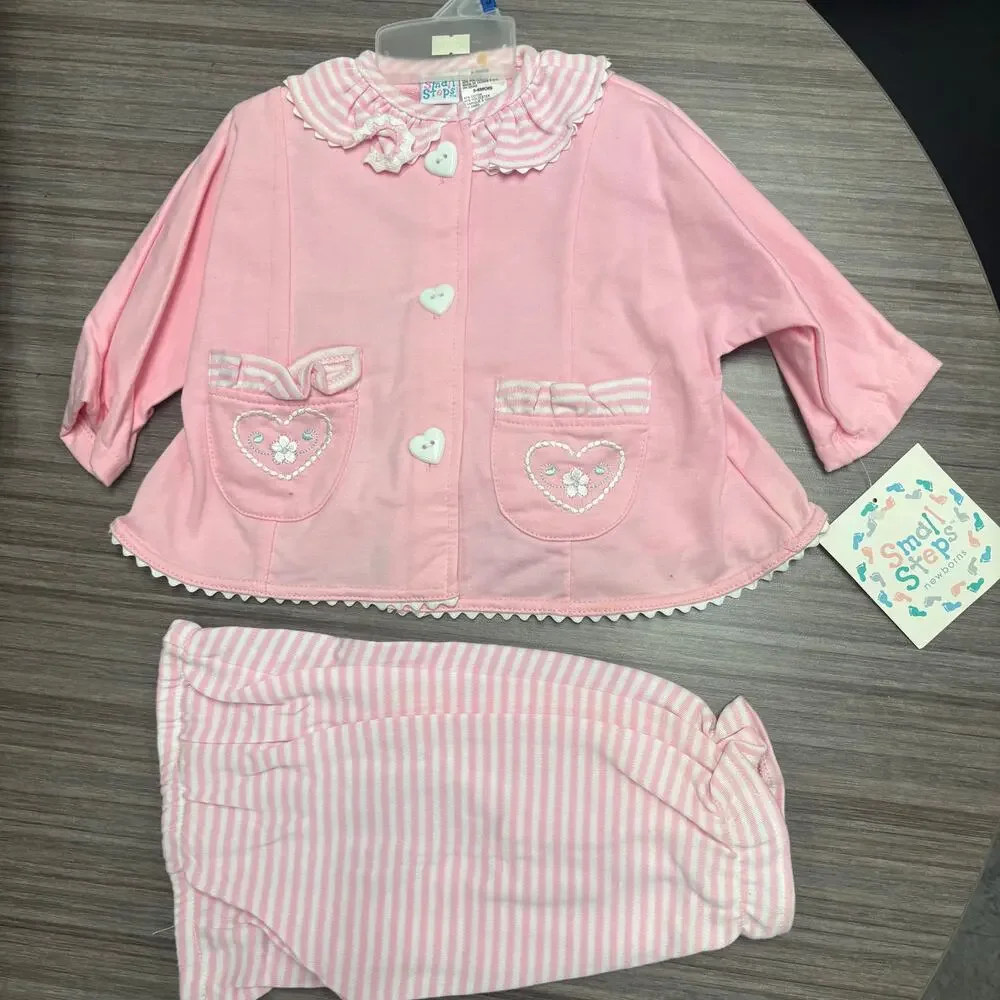 NWT Vintage Small Steps Pink Striped 2 Piece Outfit Set 3 to 6M